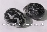 CDN1393 35*45mm egg-shaped black & white jasper decorations wholesale