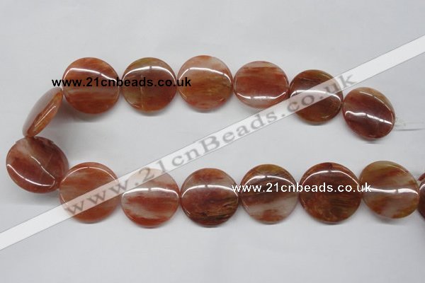 CDQ26 15.5 inches 30mm flat round natural red quartz beads