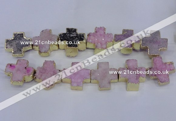 CDQ519 23*24mm - 24*25mm cross druzy quartz beads wholesale