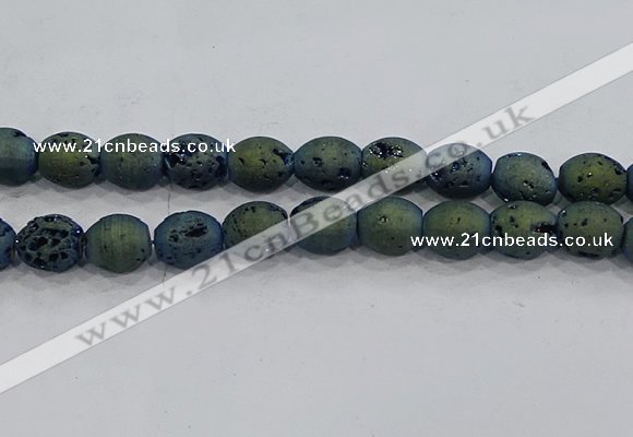 CDQ640 8 inches 12*14mm rice druzy quartz beads wholesale