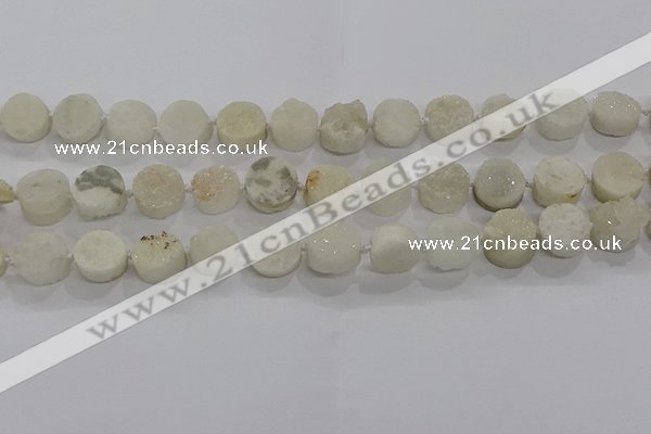 CDQ701 8 inches 12mm coin druzy quartz beads wholesale