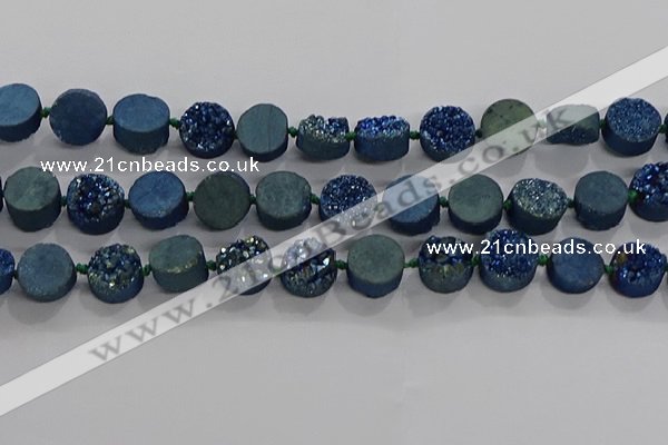 CDQ704 8 inches 12mm coin druzy quartz beads wholesale