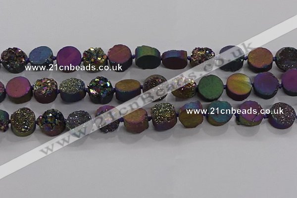 CDQ705 8 inches 12mm coin druzy quartz beads wholesale