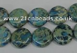 CDS272 15.5 inches 14mm flat round dyed serpentine jasper beads