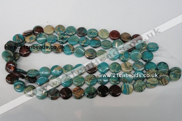 CDS32 15.5 inches 14mm flat round dyed serpentine jasper beads