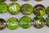 CDT123 15.5 inches 14mm flat round dyed aqua terra jasper beads