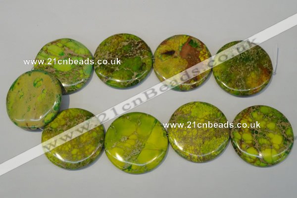CDT129 15.5 inches 44mm flat round dyed aqua terra jasper beads