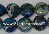 CDT232 15.5 inches 16mm flat round dyed aqua terra jasper beads