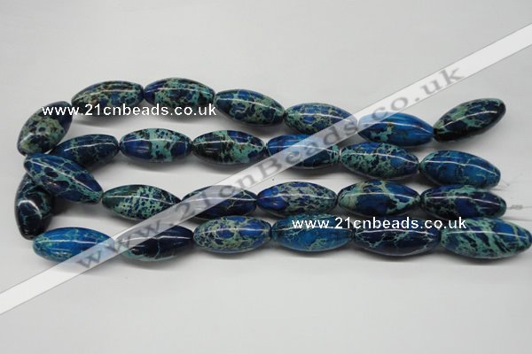 CDT293 15.5 inches 15*30mm rice dyed aqua terra jasper beads