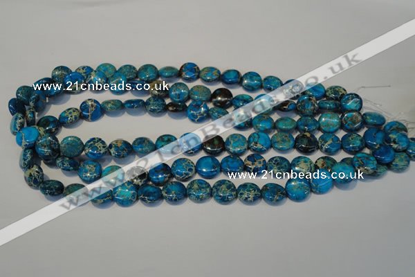 CDT305 15.5 inches 12mm flat round dyed aqua terra jasper beads