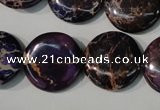 CDT707 15.5 inches 20mm flat round dyed aqua terra jasper beads