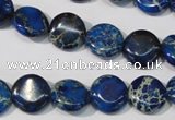 CDT906 15.5 inches 12mm flat round dyed aqua terra jasper beads