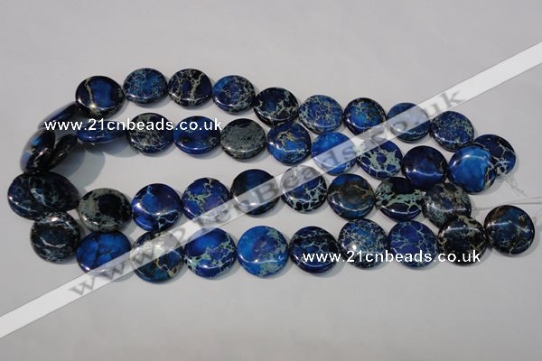 CDT908 15.5 inches 20mm flat round dyed aqua terra jasper beads