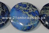 CDT909 15.5 inches 35mm flat round dyed aqua terra jasper beads