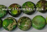 CDT937 15.5 inches 16mm flat round dyed aqua terra jasper beads