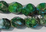 CDT964 15.5 inches 14*17mm faceted nuggets dyed aqua terra jasper beads