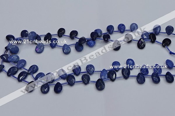 CDU219 Top drilled 8*12mm faceted flat teardrop blue dumortierite beads