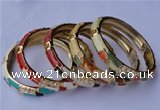 CEB08 5pcs 10mm width gold plated alloy with rhinestone & enamel bangles