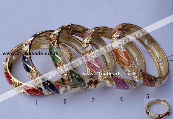 CEB16 5pcs 13.5mm width gold plated alloy with rhinestone & enamel bangles