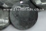 CEE41 15.5 inches 40mm faceted coin eagle eye jasper beads wholesale