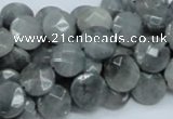 CEE57 15.5 inches 10mm faceted coin eagle eye jasper beads