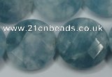 CEQ187 15.5 inches 25mm faceted coin blue sponge quartz beads