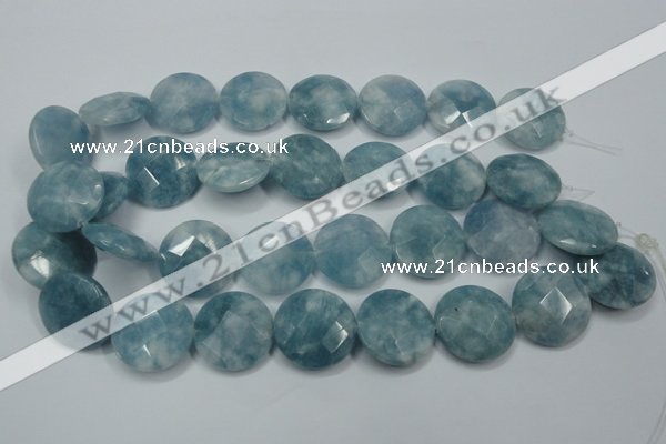 CEQ187 15.5 inches 25mm faceted coin blue sponge quartz beads