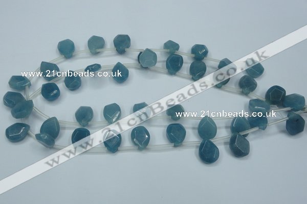 CEQ255 15.5 inches 13*16mm faceted flat teardrop blue sponge quartz beads