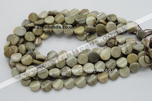 CFA19 15.5 inches 15mm twisted coin chrysanthemum agate beads