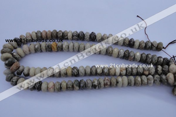 CFA211 15.5 inches 6*12mm faceted rondelle chrysanthemum agate beads