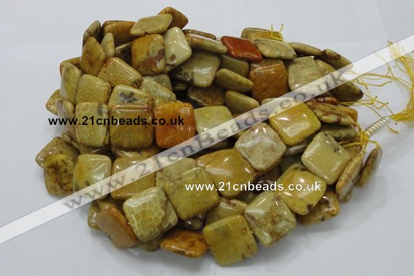 CFA39 15.5 inches 25*25mm square yellow chrysanthemum agate beads