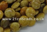 CFA41 15.5 inches 12mm flat round yellow chrysanthemum agate beads