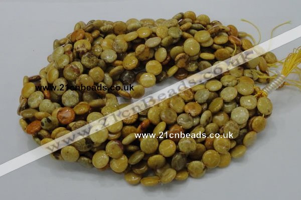 CFA41 15.5 inches 12mm flat round yellow chrysanthemum agate beads