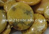 CFA45 15.5 inches 30mm flat round yellow chrysanthemum agate beads