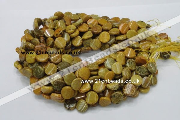 CFA55 15.5 inches 15mm twisted coin yellow chrysanthemum agate beads