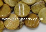 CFA56 15.5 inches 20mm twisted coin yellow chrysanthemum agate beads