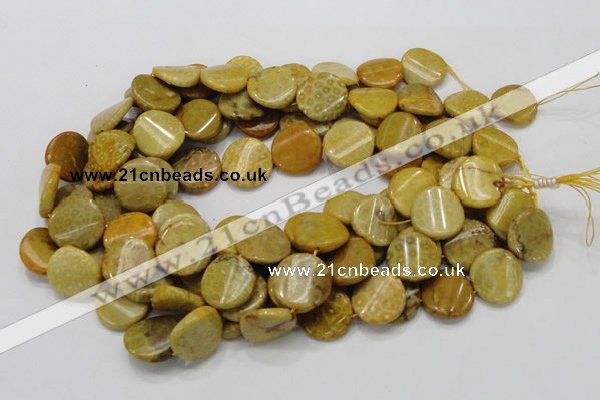 CFA56 15.5 inches 20mm twisted coin yellow chrysanthemum agate beads