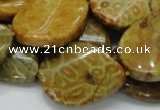 CFA58 22*30mm twisted & flat teardrop yellow chrysanthemum agate beads