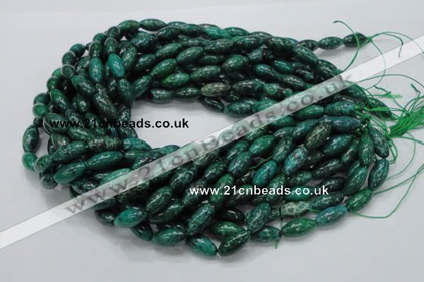 CFA69 15.5 inches 8*17mm rice green chrysanthemum agate beads