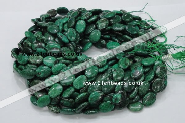 CFA71 15.5 inches 12*18mm oval green chrysanthemum agate beads