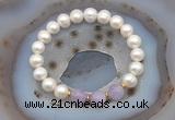 CFB1002 9mm - 10mm potato white freshwater pearl & lavender amethyst stretchy bracelet