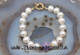 CFB1004 Hand-knotted 9mm - 10mm potato white freshwater pearl & lavender amethyst bracelet