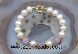 CFB1006 Hand-knotted 9mm - 10mm potato white freshwater pearl & lavender amethyst bracelet