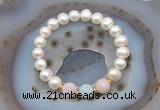 CFB1009 9mm - 10mm potato white freshwater pearl & morganite stretchy bracelet