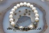 CFB1011 9mm - 10mm potato white freshwater pearl & labradorite stretchy bracelet