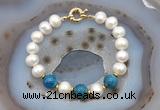 CFB1012 Hand-knotted 9mm - 10mm potato white freshwater pearl & apatite bracelet