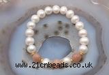 CFB1023 9mm - 10mm potato white freshwater pearl & moonstone stretchy bracelet