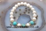 CFB1029 9mm - 10mm potato white freshwater pearl & blue sea sediment jasper stretchy bracelet