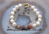 CFB1032 Hand-knotted 9mm - 10mm potato white freshwater pearl & botswana agate bracelet