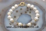 CFB1036 Hand-knotted 9mm - 10mm potato white freshwater pearl & grey banded agate bracelet